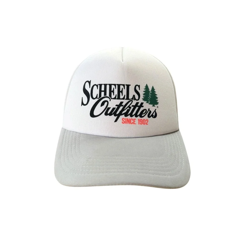 Scheels Outfitters Trucker Hat White Grey Foam Mesh Snapback Cap Since 1902